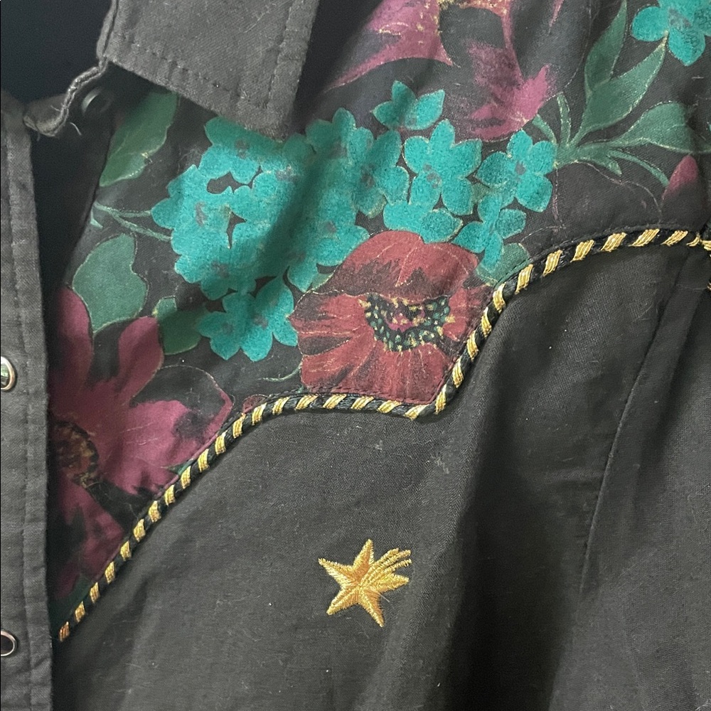 Kenny Roger's VTG Women's Black Western Snap Front Shirt 7/8 S - Picture 4 of 7